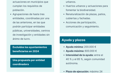 Subvenciones para el desarrollo y consolidación de la infraestructura verde, la renaturalización y la resiliencia urbana 2026